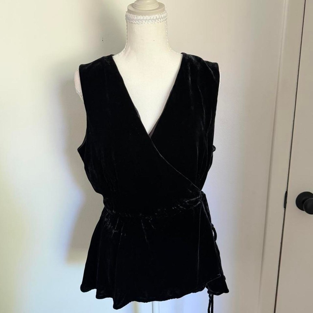 Polo Ralph Lauren black velvet wrap top with tie waist